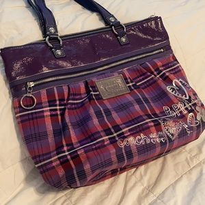 Large purple plaid Coach purse